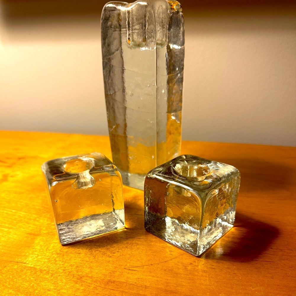 Blenko Ice candleholder trio